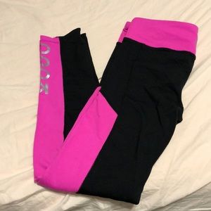 Chive workout bottoms and sports bra.